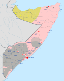 Current (August 2020) political and military control in ongoing Somali Civil War (2009-present) Somali Civil War 22 May 2024.svg