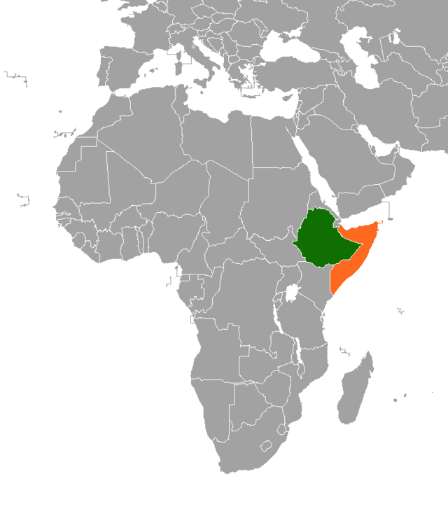 Location map for Ethiopia and Somalia.