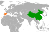 نقشهٔ موقعیت اسپانیا و چین.