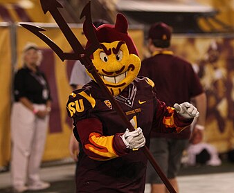 A giant Sparky is used in the video. Sparky the Sun Devil vs USC 2011.jpg