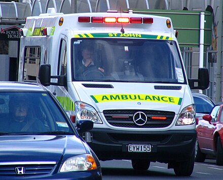 A St. John Ambulance responding through traffic in New Zealand