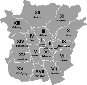 The 17 districts of Graz Stadtbezirke of Graz.svg