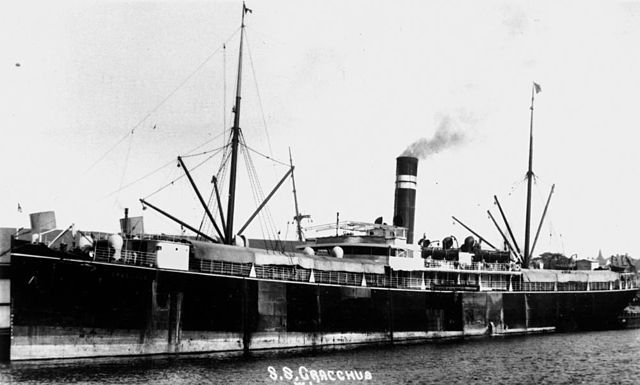 In the Yellow Sea in November 1944 Spadefish sank the 1902 cargo ship Daiboshi Maru No. 6. This photo shows her as the British ship Gracchus, which wa