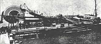 Regulator after explosion and fire, January 25, 1906. Steamer Regulator burned on ways 1906.jpg