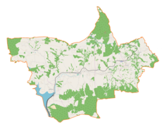 Mapa konturowa gminy Stryszów, na dole nieco na lewo znajduje się punkt z opisem „Dąbrówka”