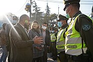 Erika Martínez, alcaldesa de San Miguel, junto a Eduardo Vergara, Subsecretario de Prevención del Delito, en el lanzamiento del patrullaje mixto en San Miguel y la zona sur de Santiago