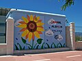 Sunflower graffiti on a service building, 2020-06-11.