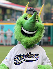 Swatson, one of the Skeeters' mascots, during a July 2014 game Swatson Sugar Land Skeeters mascot July 2014.jpg