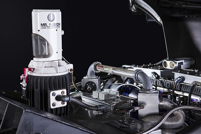 A replica of the DeLorean time machine's Mr. Fusion Home Energy Reactor