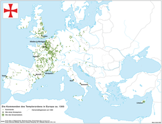 Commanderies templières vers 1300.