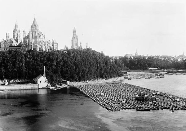 Timber rafts by Parliament Hill in 1882
