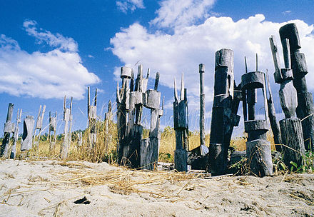 Tutini burial poles left after a Pukumani ceremony, Tiwi Islands