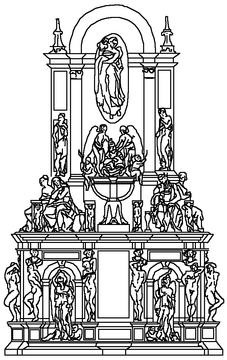 Reconstruction of the 1513 project, based on a drawing by Jacomo Rocchetti (a pupil of Michelangelo) in the Kupferstichkabinett, Berlin