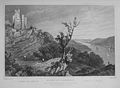 Steel engraving of the ruins of Sooneck Castle, c. 1840