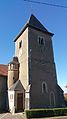 Tour romane dite "Donjon" de l’église de Jeandelaincourt.