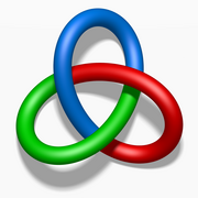 The trefoil knot is tricolorable. Tricoloring.png