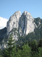 Lastre rocciose verticali viste da tre quarti della parete.