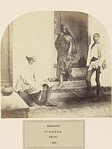 Two Gurjar men and a woman in Delhi, c. 1859-1869