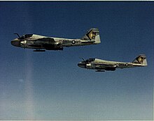 Two Grumman A-6A Intruders of Attack Squadron 165 in flight, 1973. Two Grumman A-6A Intruders of VA-165 in flight, in 1973.jpg