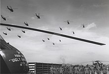 HMM-362 the last UH-34D squadron in South Vietnam makes a final fly-by during decommissioning ceremonies at Phu Bai Combat Base, 18 August 1969 UH-34 Fly-By, August 1969.jpg