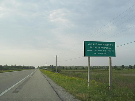 Sign where US 23 crosses the 45th parallel north