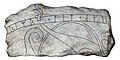 The runestone U 796. The inscription reads + se-rimr + lit + aku... ...-t + sun sin + afast + lifsten + iuk runi + þsa + at + kuþon trek +. In English "Sægrímr had (this) cut in memory of his son Áfastr. Lífsteinn cut these runes in memory of the good valiant man."