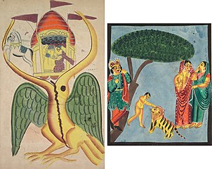 Jatayu Hinders Ravana’s Chariot, Trying  to Prevent the Abduction of Sita (recto); Jatayu (Rama's Mythical Bird) Hinders Ravana's Chariot, Trying to Prevent Abduction of Sita (verso)