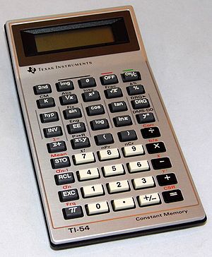 Vintage Texas Instruments TI-54 LCD Electronic Pocket Calculator, Made In USA, Copyright Date On Original Box Is 1981 (24028190510).jpg