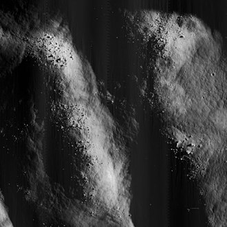 Lunar Orbiter 5 closeup of an area west of the central peak, showing large boulders on the surface. Vitello boulders 5168 h2.jpg