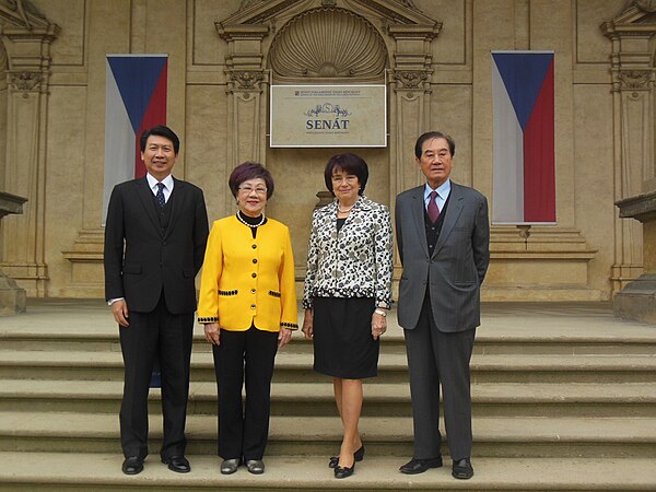 Lu with Ambassador Joey Wang, Senator Eva Syková and Mark Chen during the 2016 Forum 2000 conference in Prague.