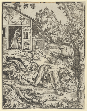 Lucas Cranach Zaharraren "Nork uzten ditu txakurrak kanpoan" 1512ko grabatua