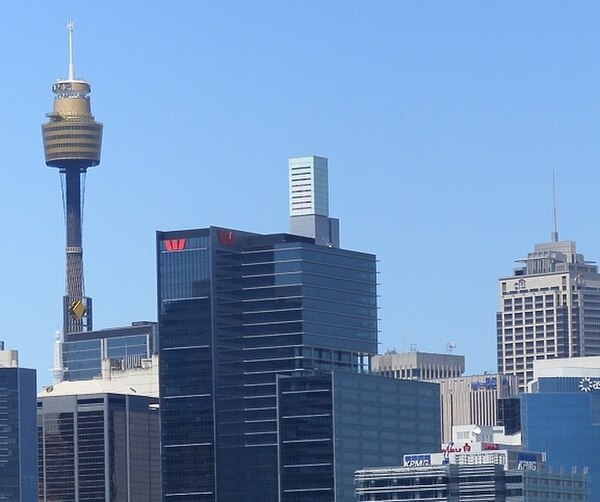 Weather beacon barometer atop the Westpac Place building in Sydney