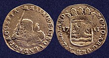 Recovered coins struck in 1711 Zeeland hoedjesschelling 1711 VOC Zuytdorp.jpg