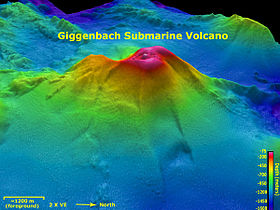 Компьютерное моделирование вулкана. Снимок NOAA (2005 г.).