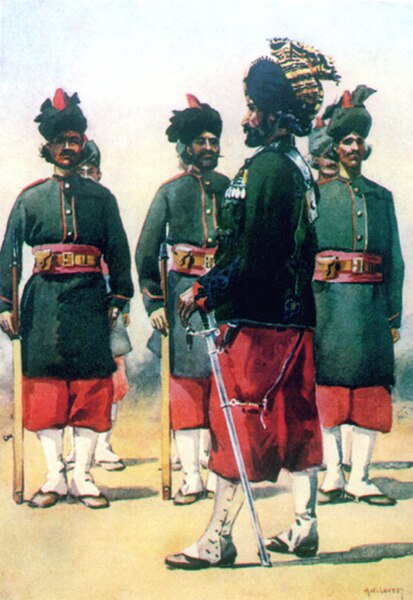127th Queen Mary's Own Baluch Light Infantry (10 Baloch). Watercolour by AC Lovett, c. 1910.