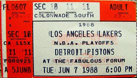 A ticket for Game 1 of the 1988 NBA Finals at The Forum.
