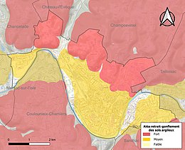 Carte des zones d'aléa retrait-gonflement des sols argileux de Périgueux.