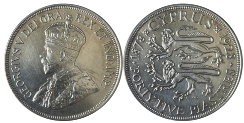 Silver coin: 45 piastre British Cyprus George V - 1928
