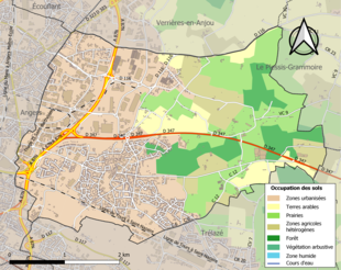 Barevná mapa znázorňující využití půdy.