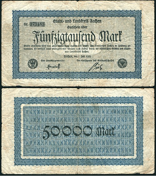 50,000 marks, Aachen, 1923