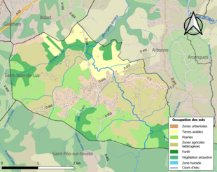 Barevná mapa znázorňující využití půdy.