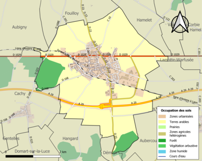 Barevná mapa znázorňující využití půdy.