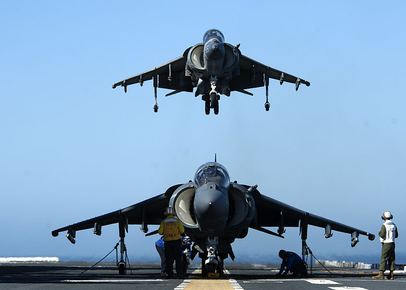 File:AV-8B Harriers operate aboard USS America 150225-N-ZZ999-004.jpg