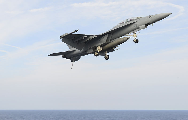 File:A U.S. Navy F-A-18F Super Hornet aircraft assigned to Strike Fighter Squadron (VFA) 154 flies over the aircraft carrier USS Nimitz (CVN 68), not shown, in the Pacific Ocean May 7, 2013 130507-N-TW634-671.jpg