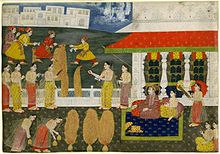 A firework display for Muhammad Shah, portrayed seated and leaning against a bolster A firework display for Muhammad Shah, portrayed seated and leaning against a bolster..jpg
