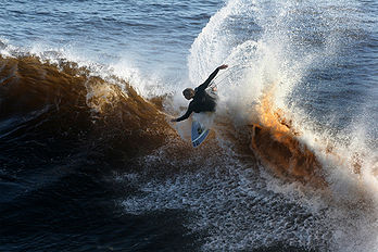 Un surfeur à Santa Cruz, sur la côte du nord de la Californie réputée pour ses spots de surf. (définition réelle 2 500 × 1 667)