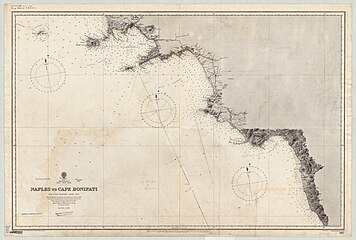 map with coast, 1894, Gulf of Naples and Tyrrhenian Sea