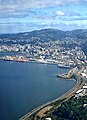 View of Wellington's CBD on approach to Wellington Airport. August 2022