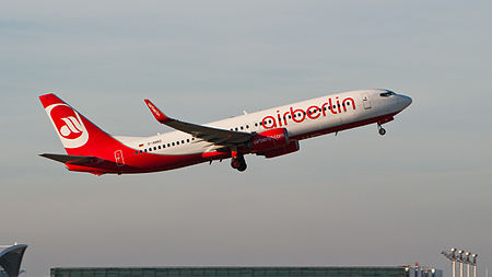 English: Air Berlin Boeing 737-86J (D-ABBD) at Munich Airport (IATA: MUC; ICAO: EDDM). Deutsch: Air Berlin Boeing 737-86J (D-ABBD) auf dem Flughafen München (IATA: MUC; ICAO: EDDM).