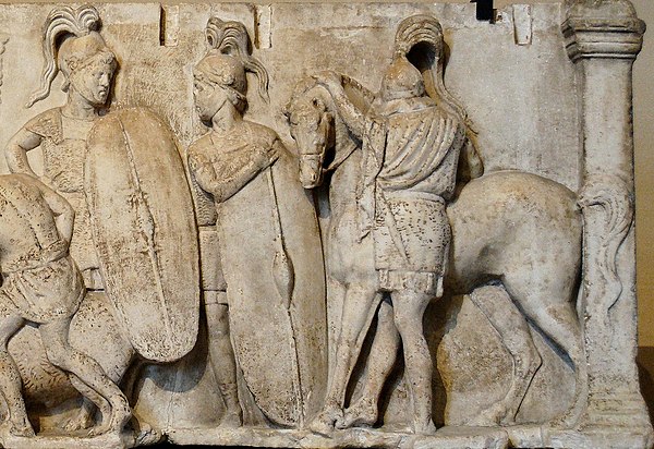 Levy of the army, detail of the carved relief on the Altar of Domitius Ahenobarbus, 122–115 BC.